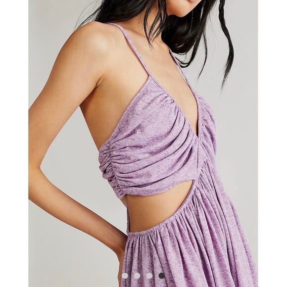 FREE PEOPLE BEACH Gathered Cut Out Strappy V Neck Mini Dress XS Made in USA - Picture 4 of 7